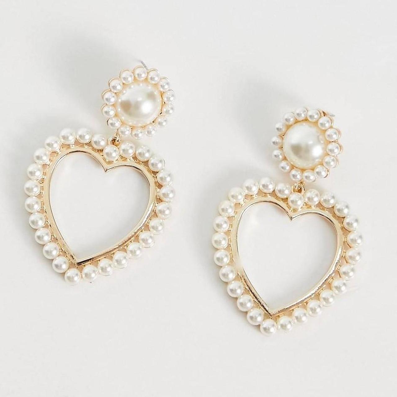 Designb Heart Shape Pearl Drop Earrings Lovely Depop 9234