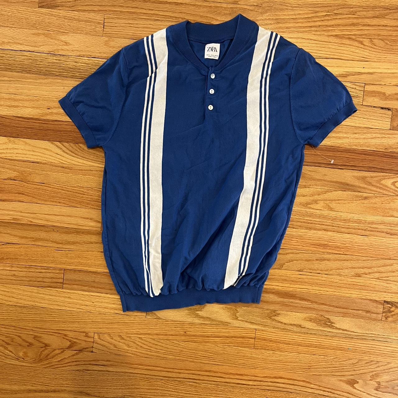 Zara Men's Blue and White Polo-shirts | Depop