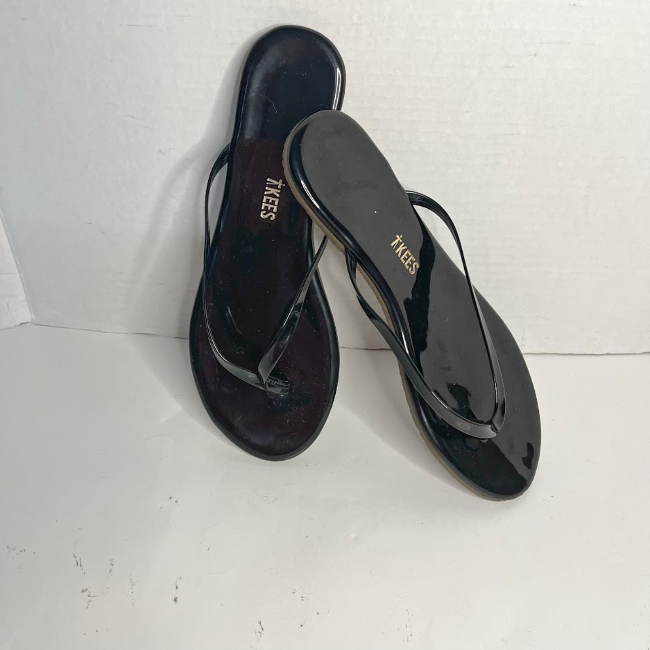 TKEES Patent Leather Shiny Glossy Black Thong Flip... - Depop