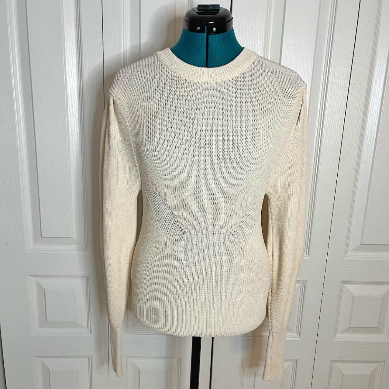 Zara NWT Ribbed Knit Stretch Fitted Crew Neck Puff... - Depop