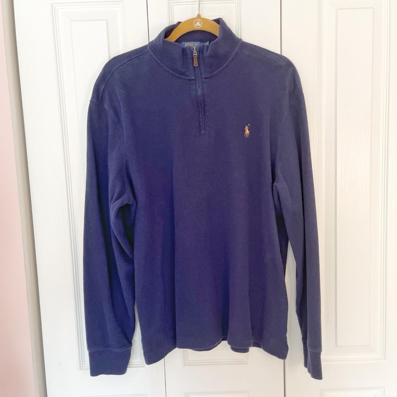 Polo Ralph Lauren Navy Estate Rib Quarter Zip Cotton... - Depop