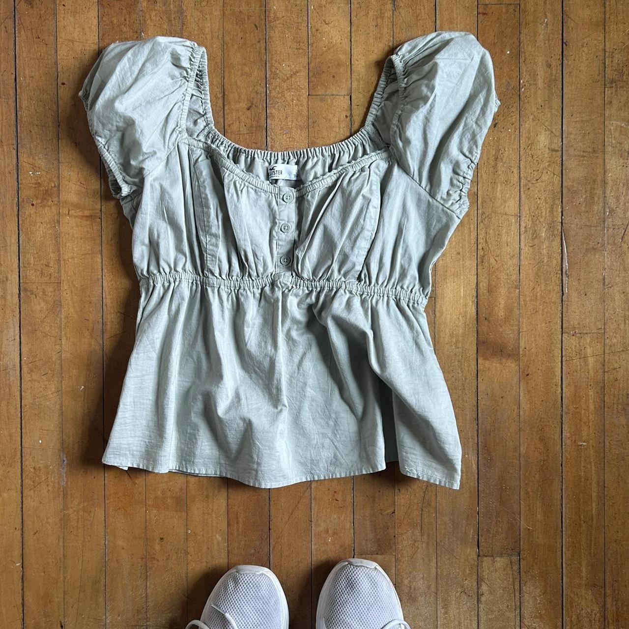 hollister sage green babydoll top never worn with... Depop