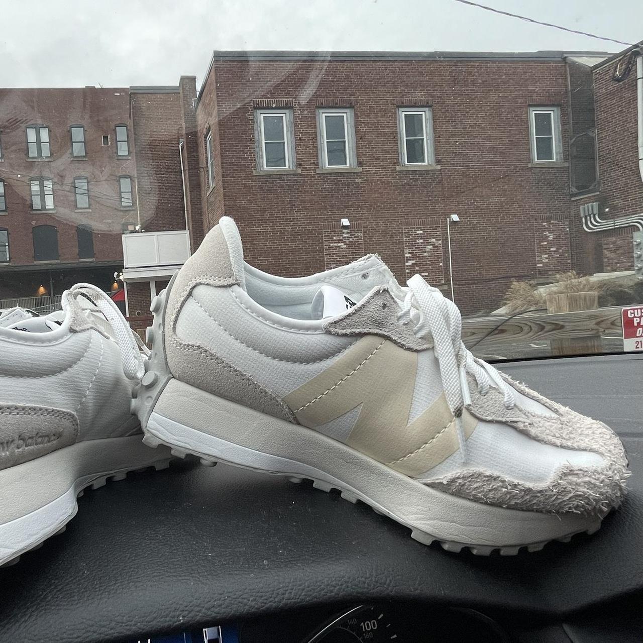 New Balance Women's Cream and White Trainers Depop