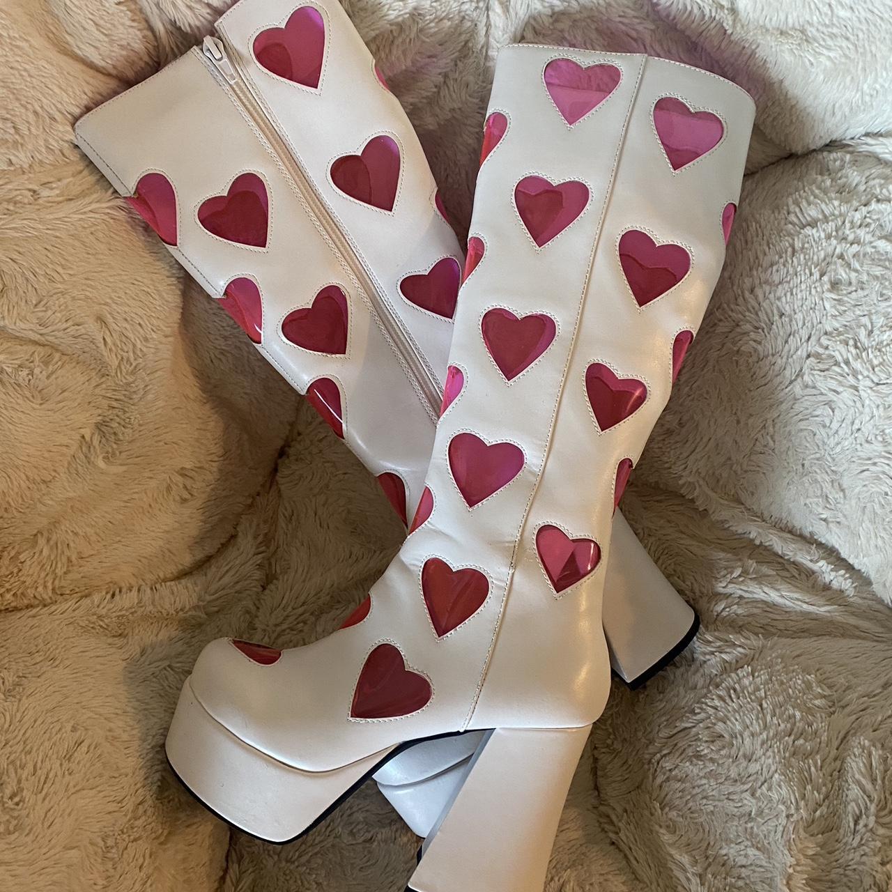 dolls kill pink heart gogo boots! worn only twice... Depop