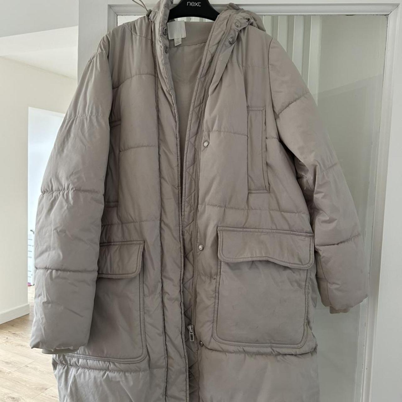 H&M grey long puffer coat. Some slight wear and tear... - Depop