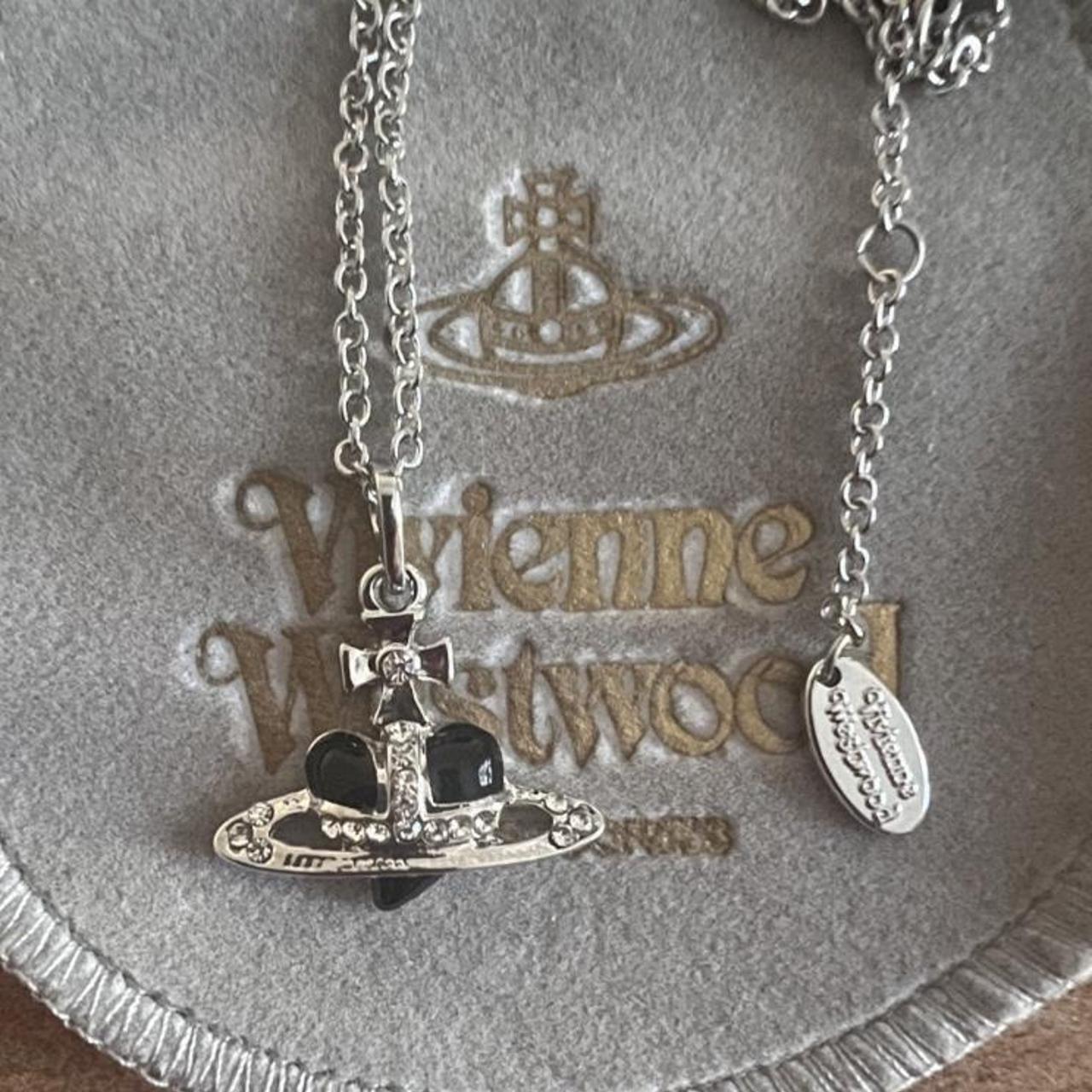 Vivienne Westwood Black Heart Planet Necklace Comes... - Depop