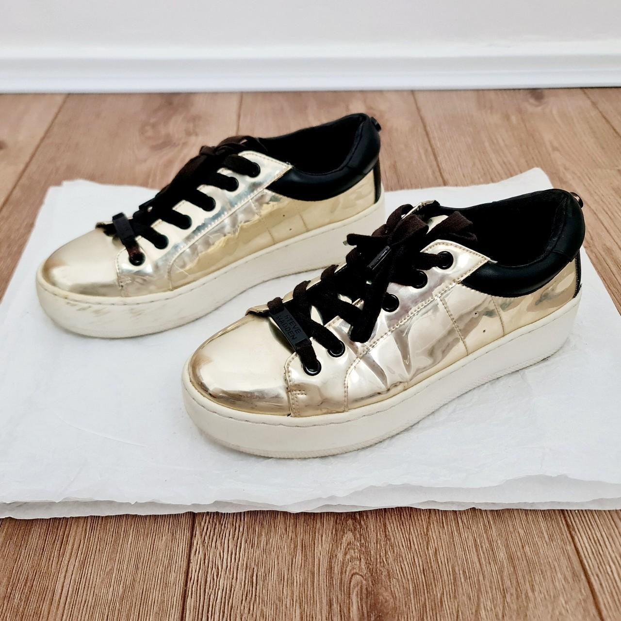 Steve Madden gold and black platform trainers In... - Depop