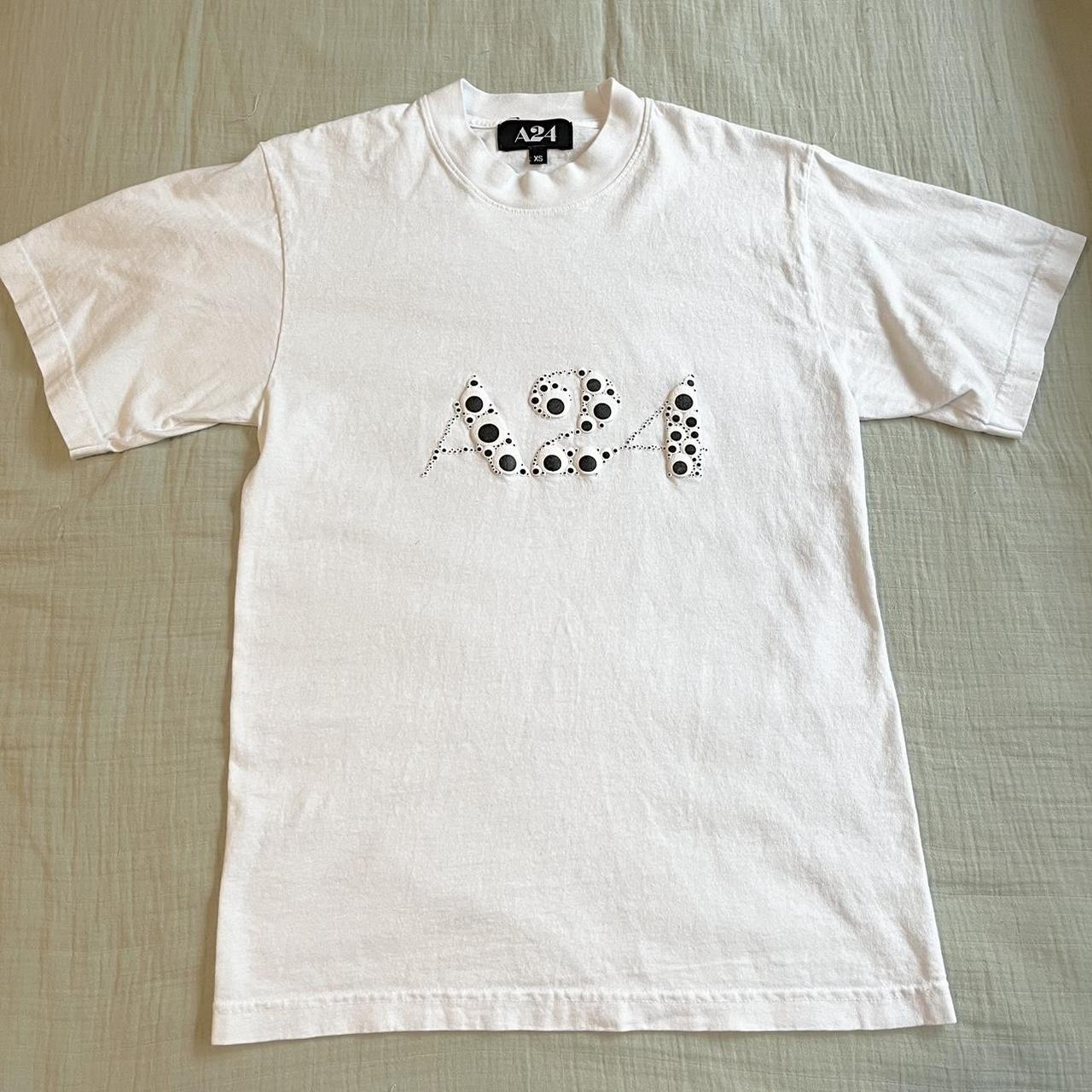 A24 white googly eye puff print logo shirt, Never...