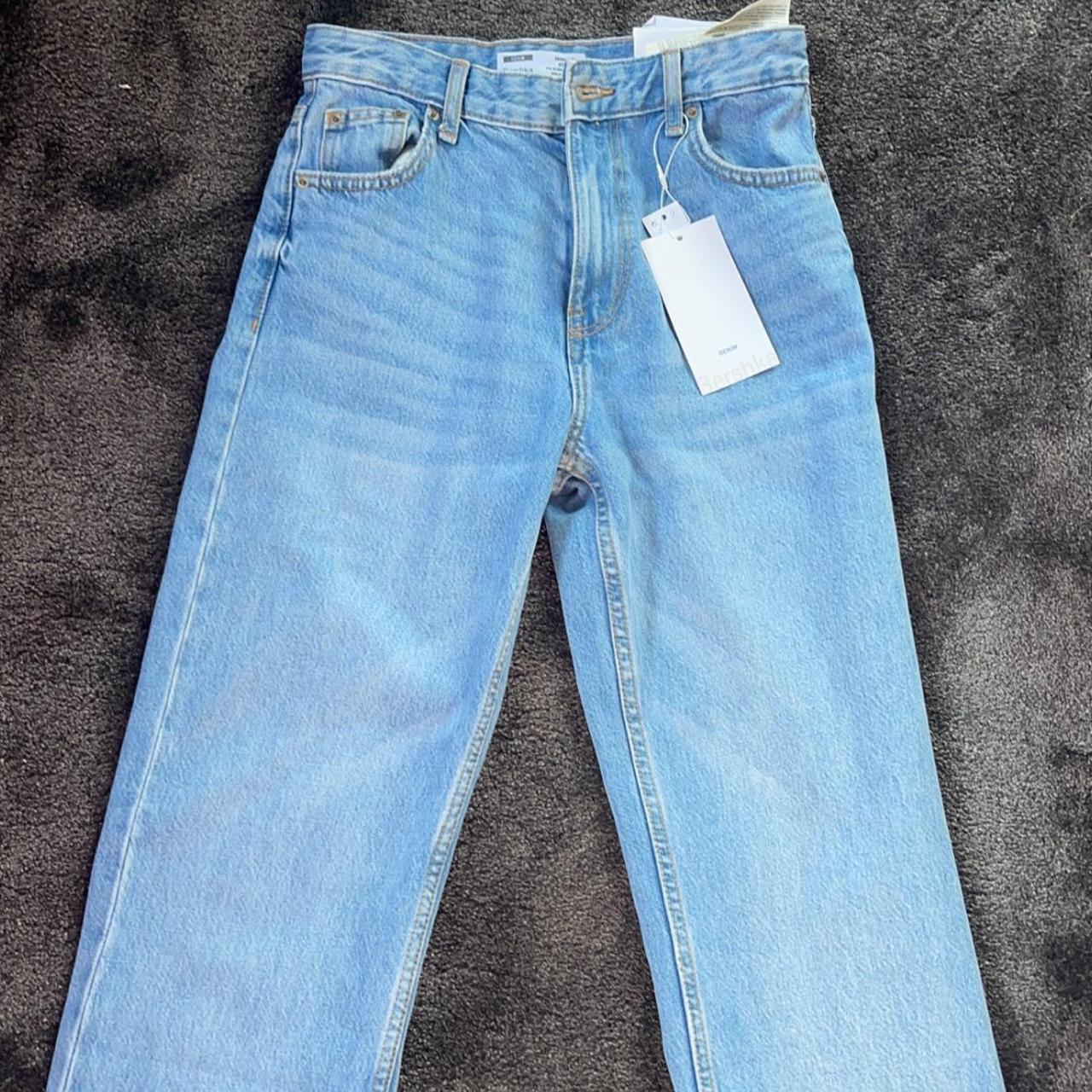 bershka high waist/ straight leg jeans, size-36 - Depop