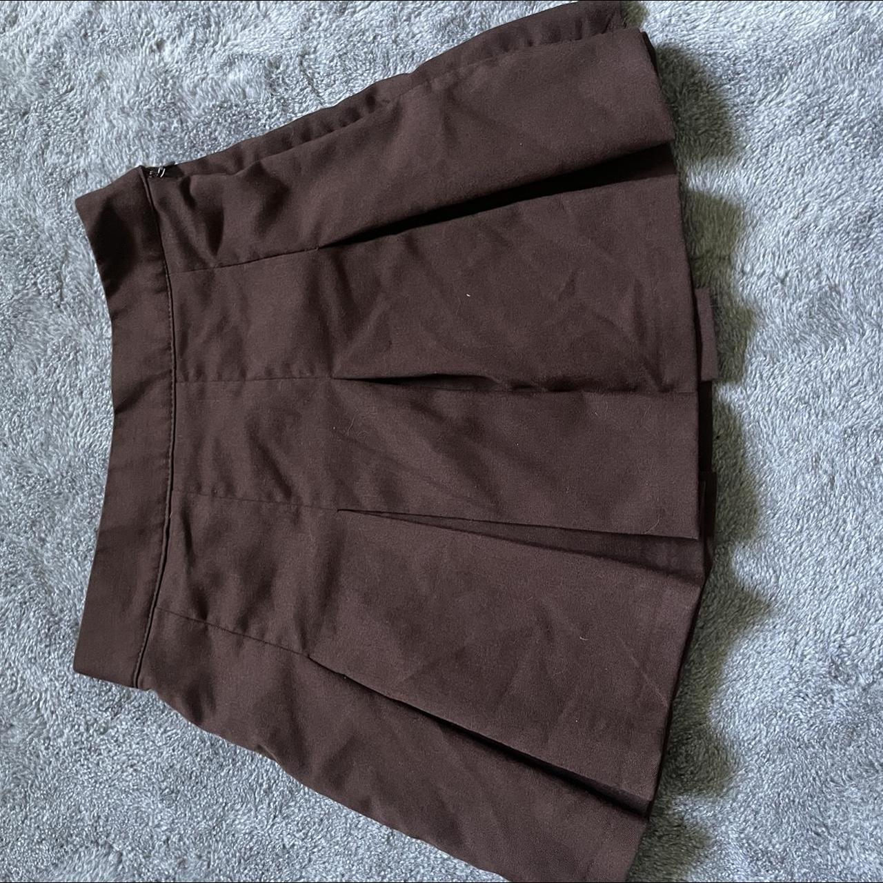 mini brown pleated skirt brand: divided H&M - Depop