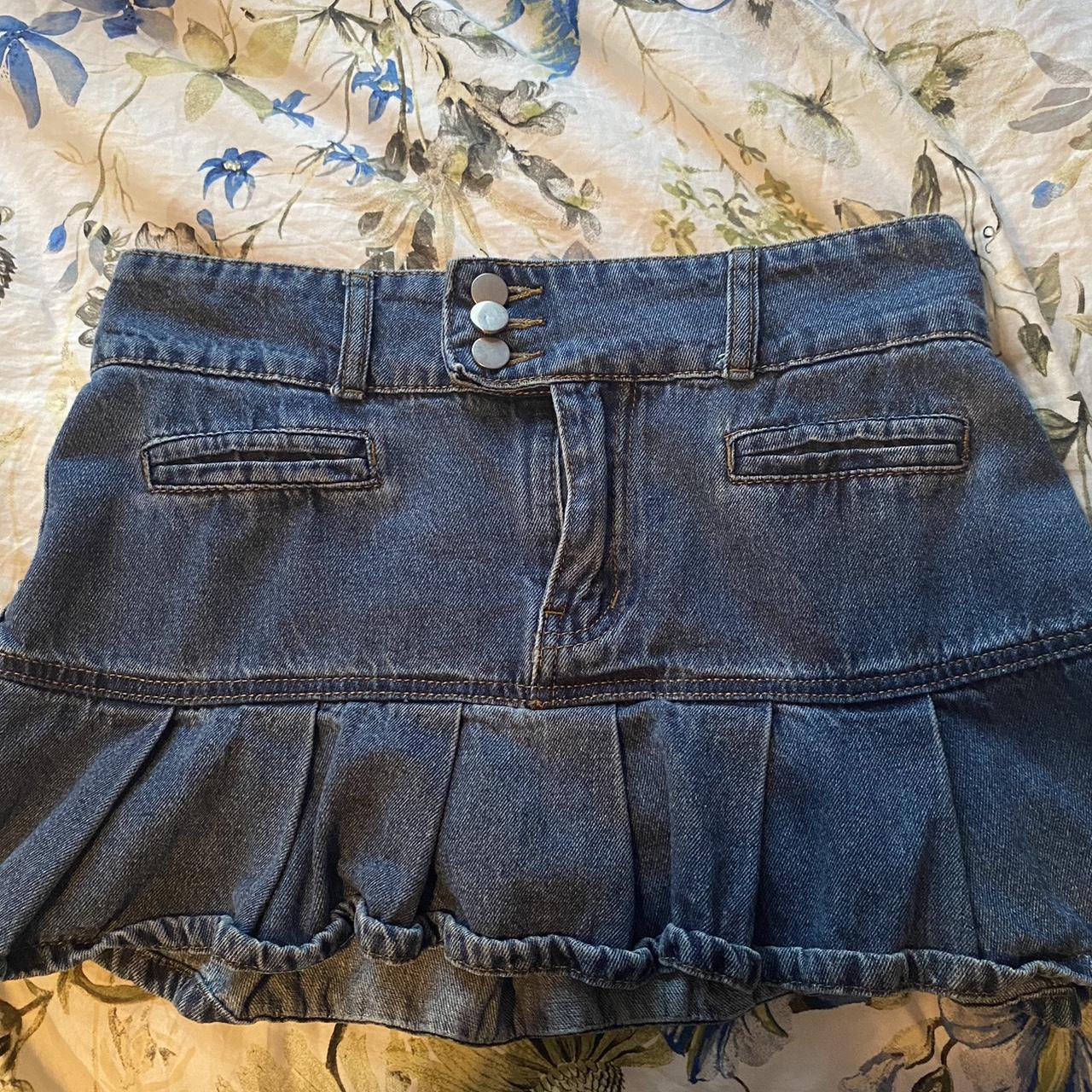 shein pleated hem denim miniskirt #y2k #miniskirt... - Depop