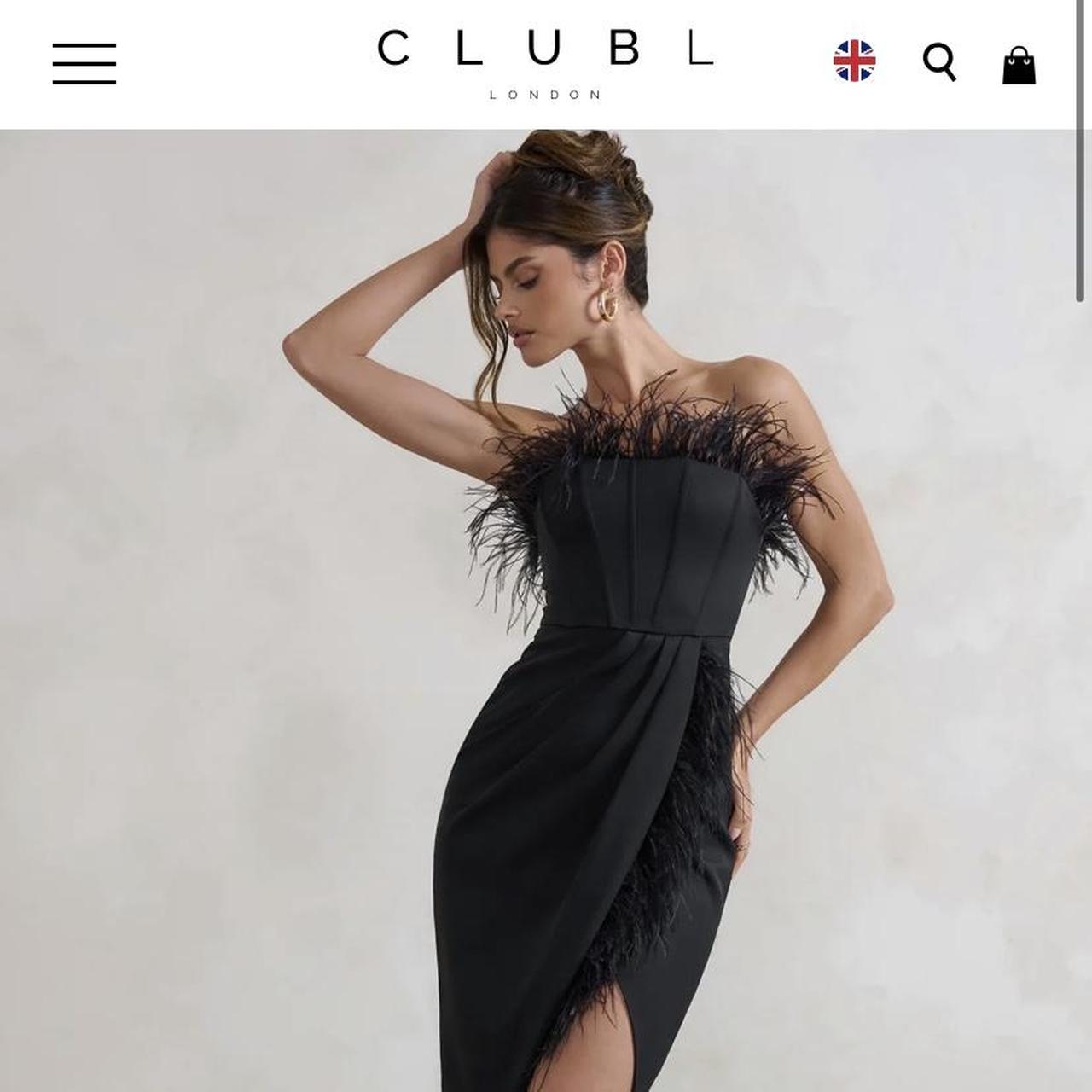 Club L BLACK BANDEAU CORSET MAXI DRESS WITH FEATHER... Depop