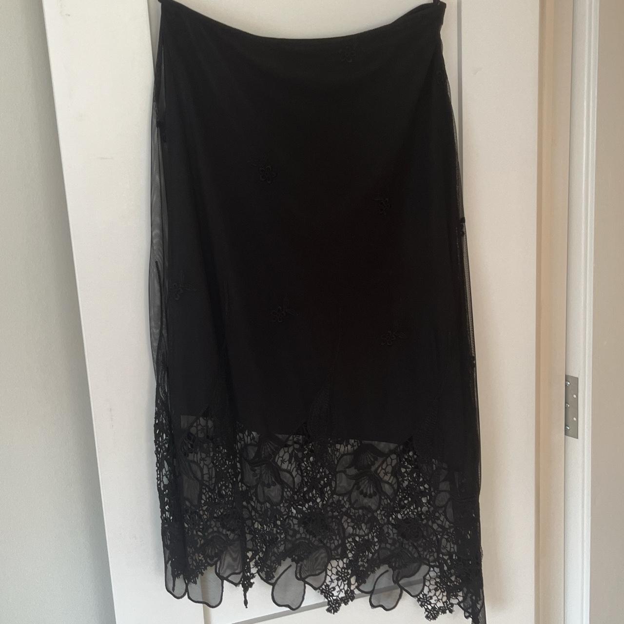 Vintage Black lace Cache skirt (late 90s) Black... - Depop