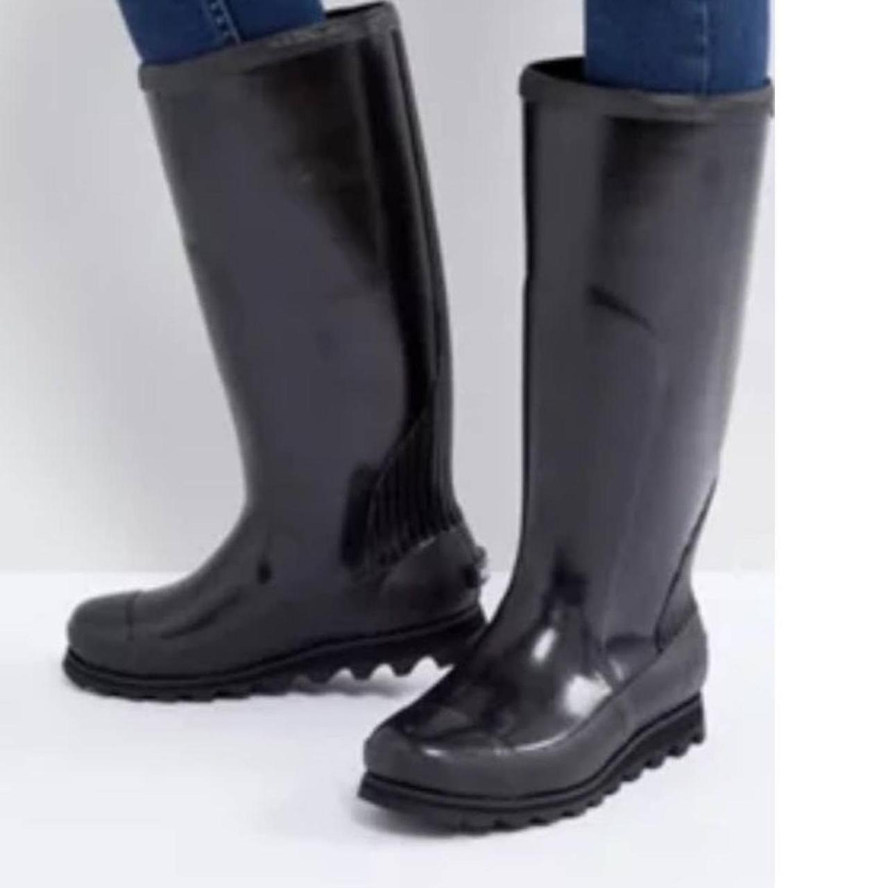 Sorel Joan Rain Wedge Tall Black Boots Size