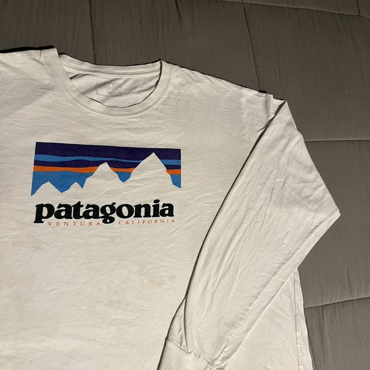 Patagonia Long Sleeve T Shirt White Graphic Tee... - Depop