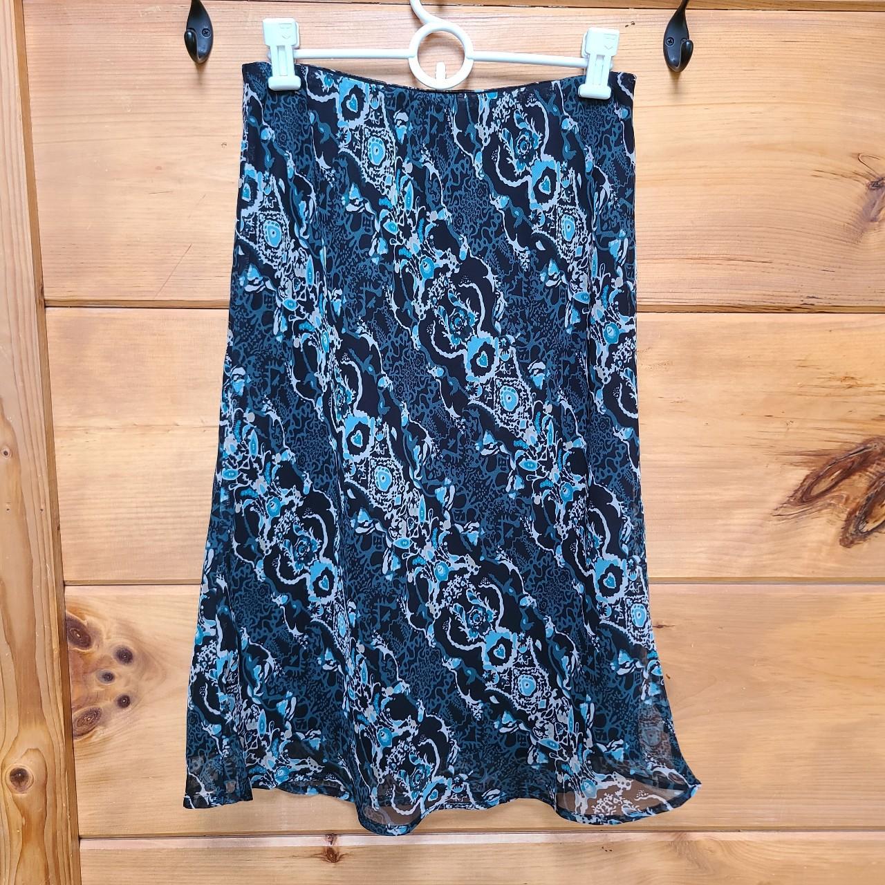 Vintage Midi Skirt Blue pattern with ruffle... - Depop