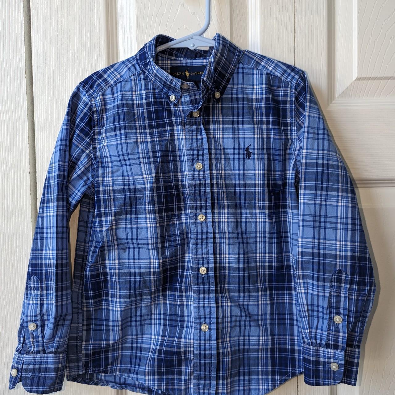 Ralph Lauren boys blue plaid shirt. Size 6. Long... - Depop