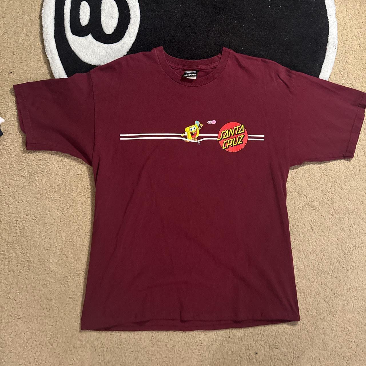 santa cruz x spongebob burgundy shirt size... - Depop