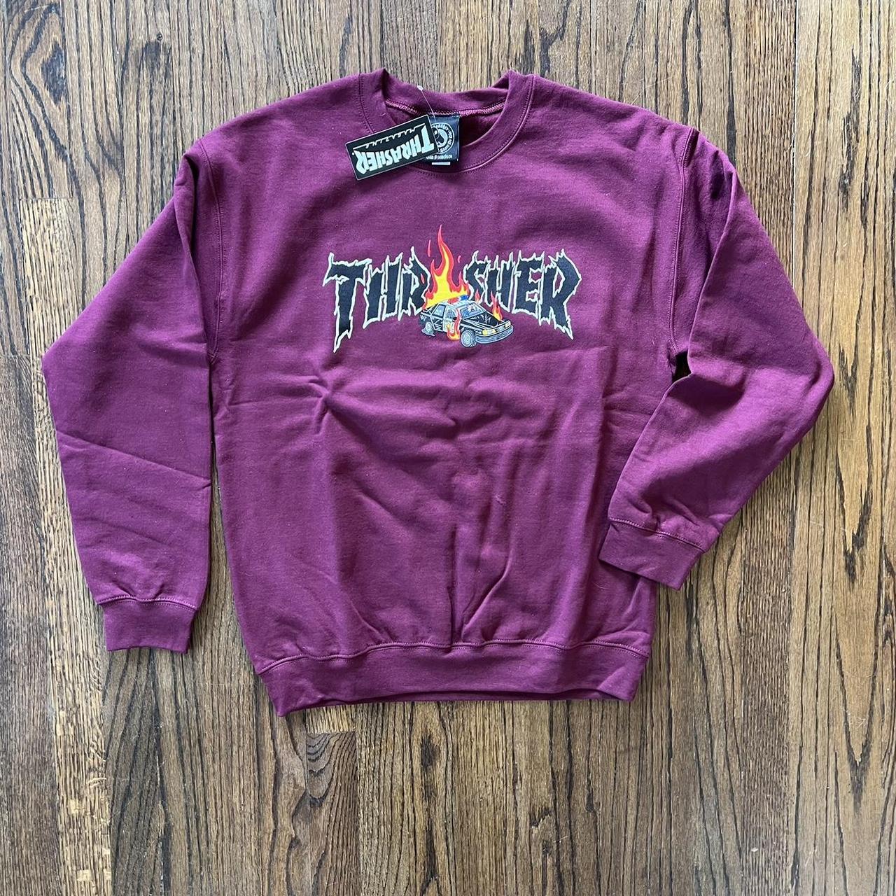 The Thrasher Cop Car Crewneck – Maroon Ride Fast | | Depop