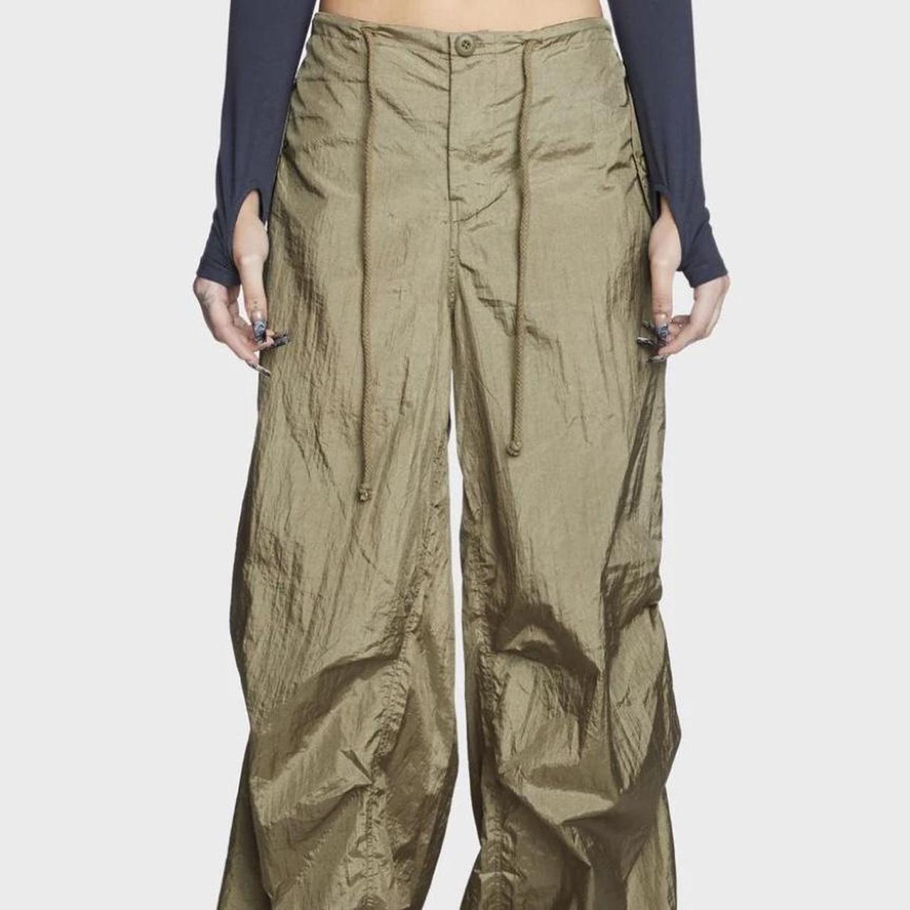 motel rocks parachute pants in silver | Depop