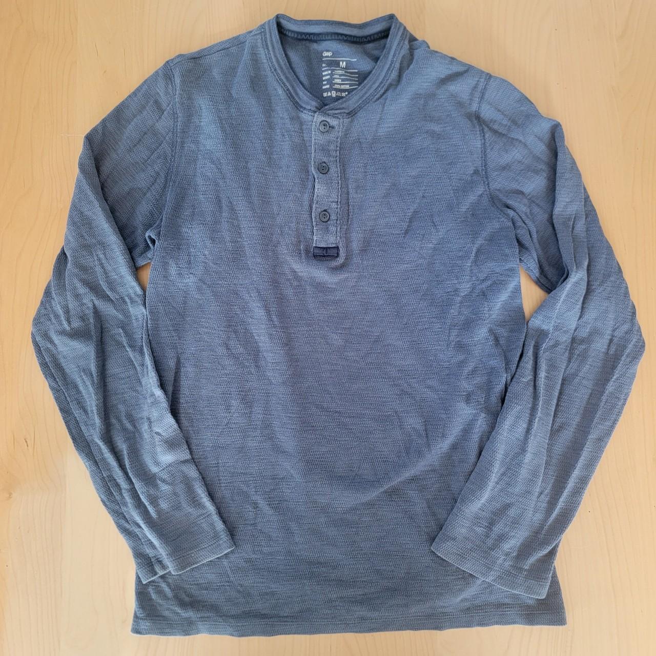 Gap Mens Medium Henley waffle pullover Blue Preowned... Depop