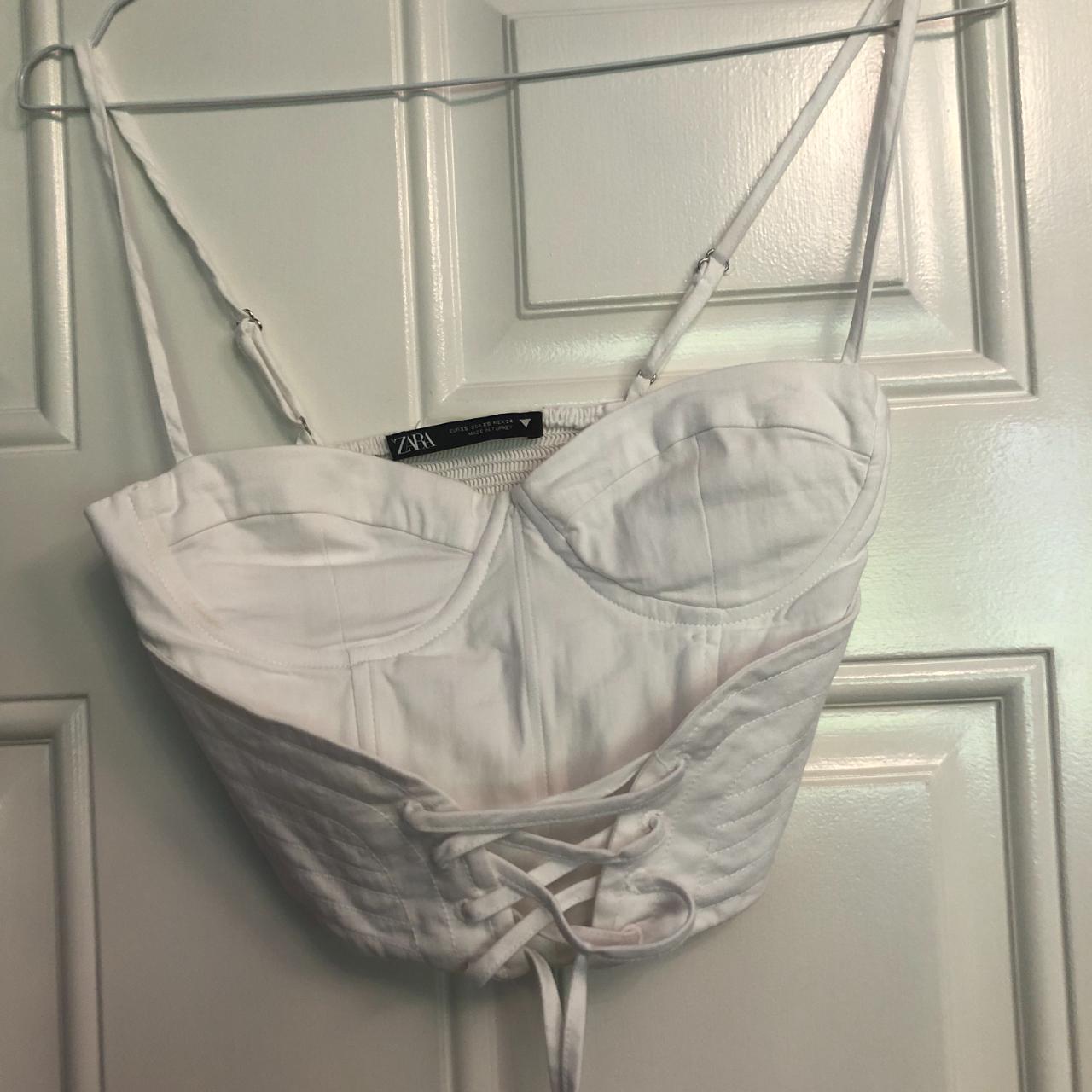 Zara Corset Style Tie Front Crop Top in Off White Depop