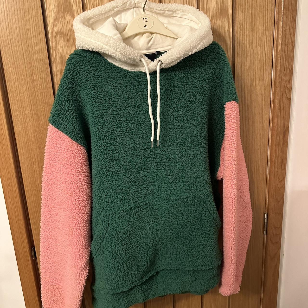 Fleece hoodie Cozy feel Handmade Green pink Depop