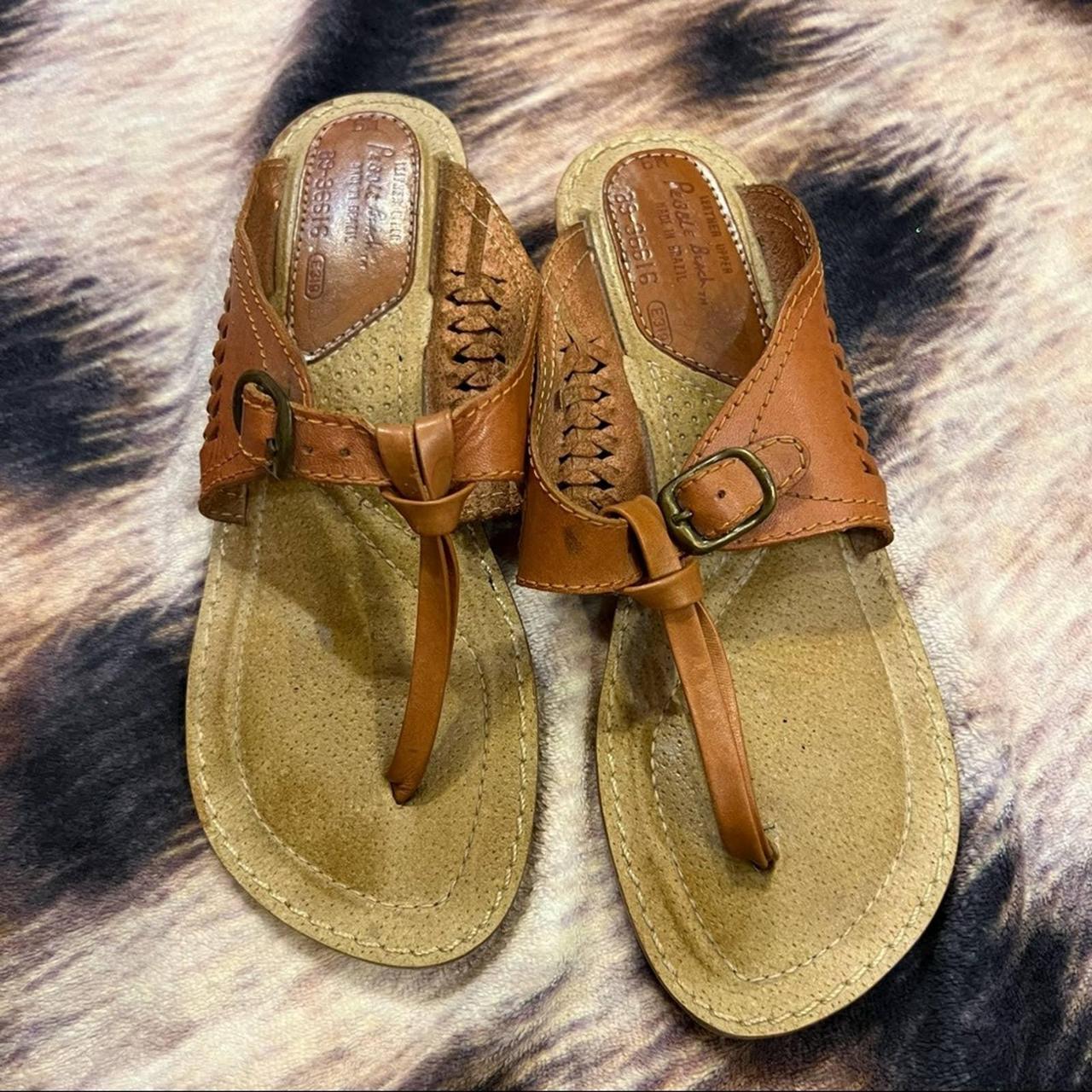 Pebble Beach Leather Slide On Thong Sandals in Depop