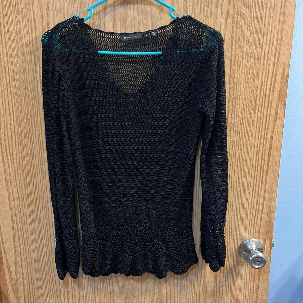 BCBG Max Azria Open Knit Black Pullover Top Knitwear