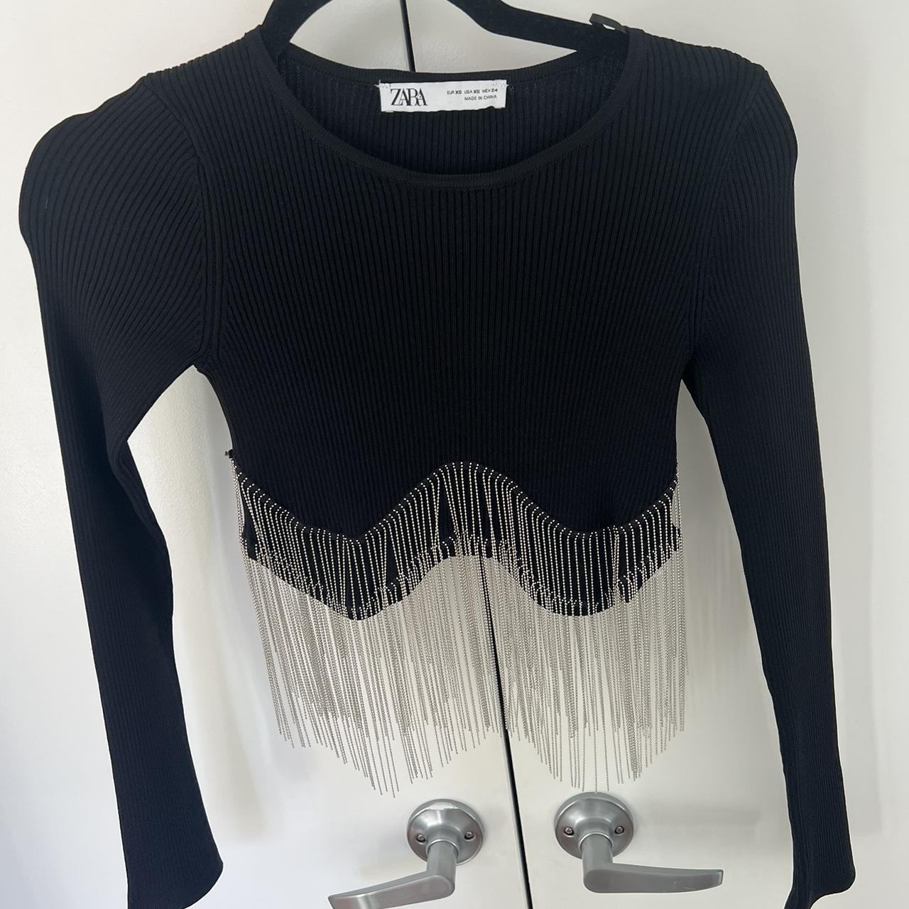 Zara Cropped Knit Longsleeve Top with silver