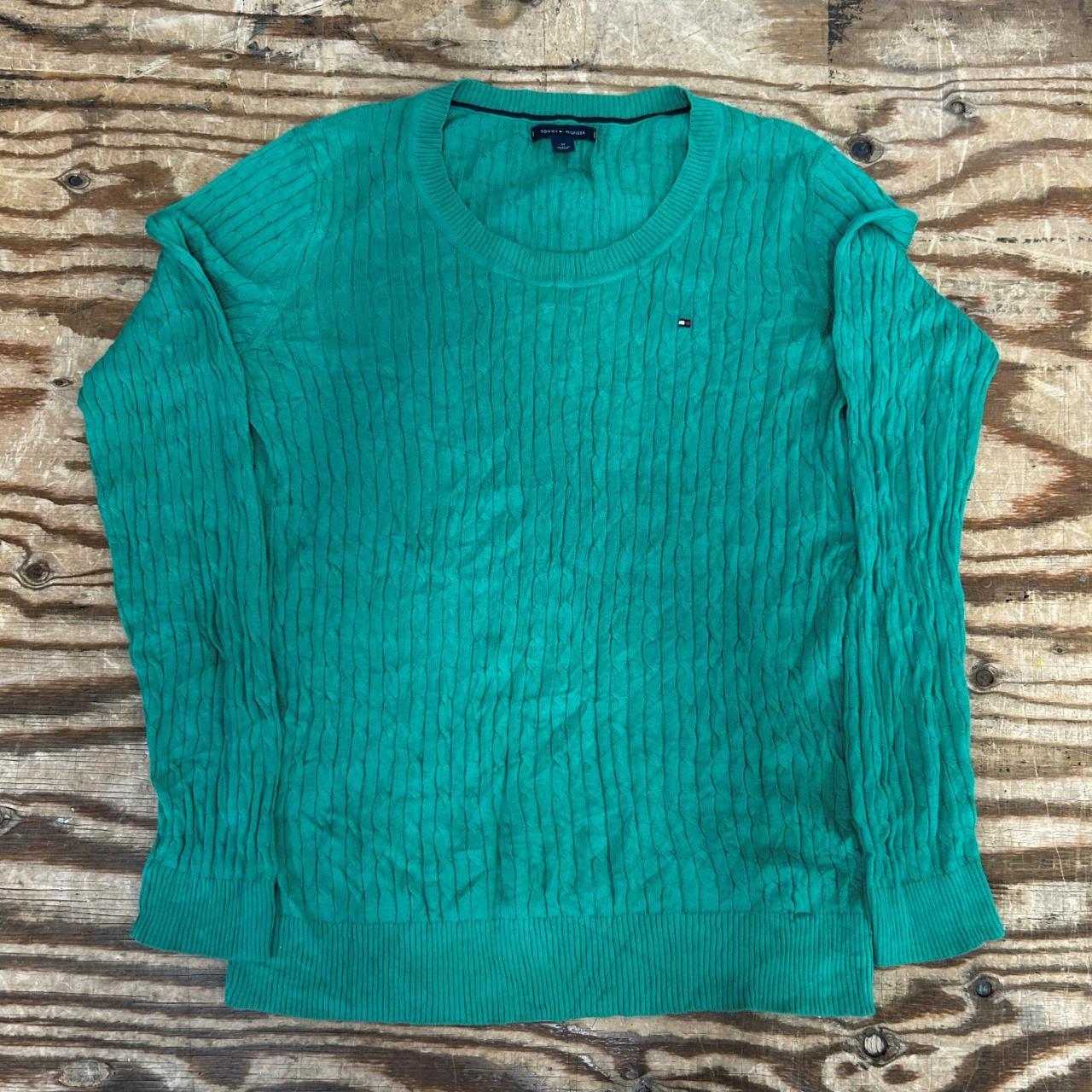 Men's Tommy Hilfiger Green Cable Knit Pullover... - Depop
