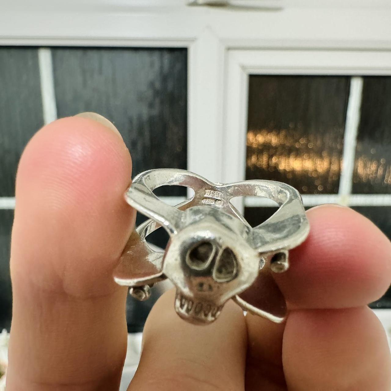 Vintage Stüssy 925 Silver Skull and Bones Ring Add | Depop