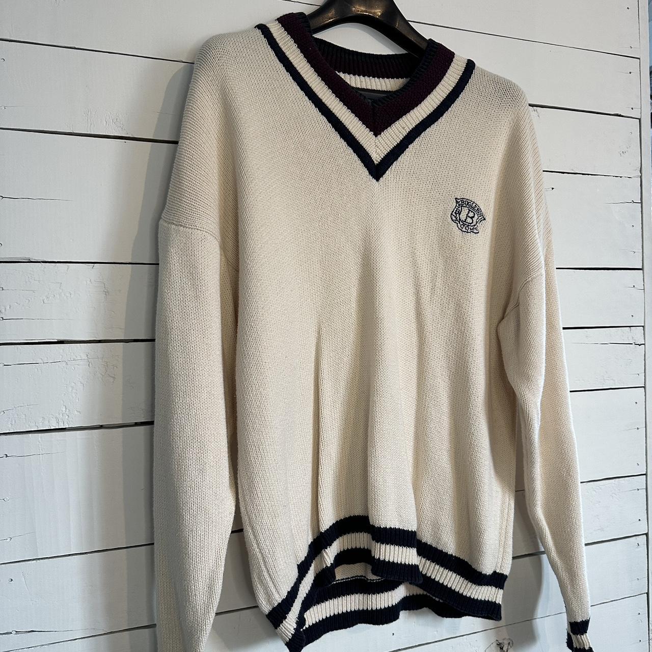 Bugle Boy Men's Cream and Navy Jumper | Depop