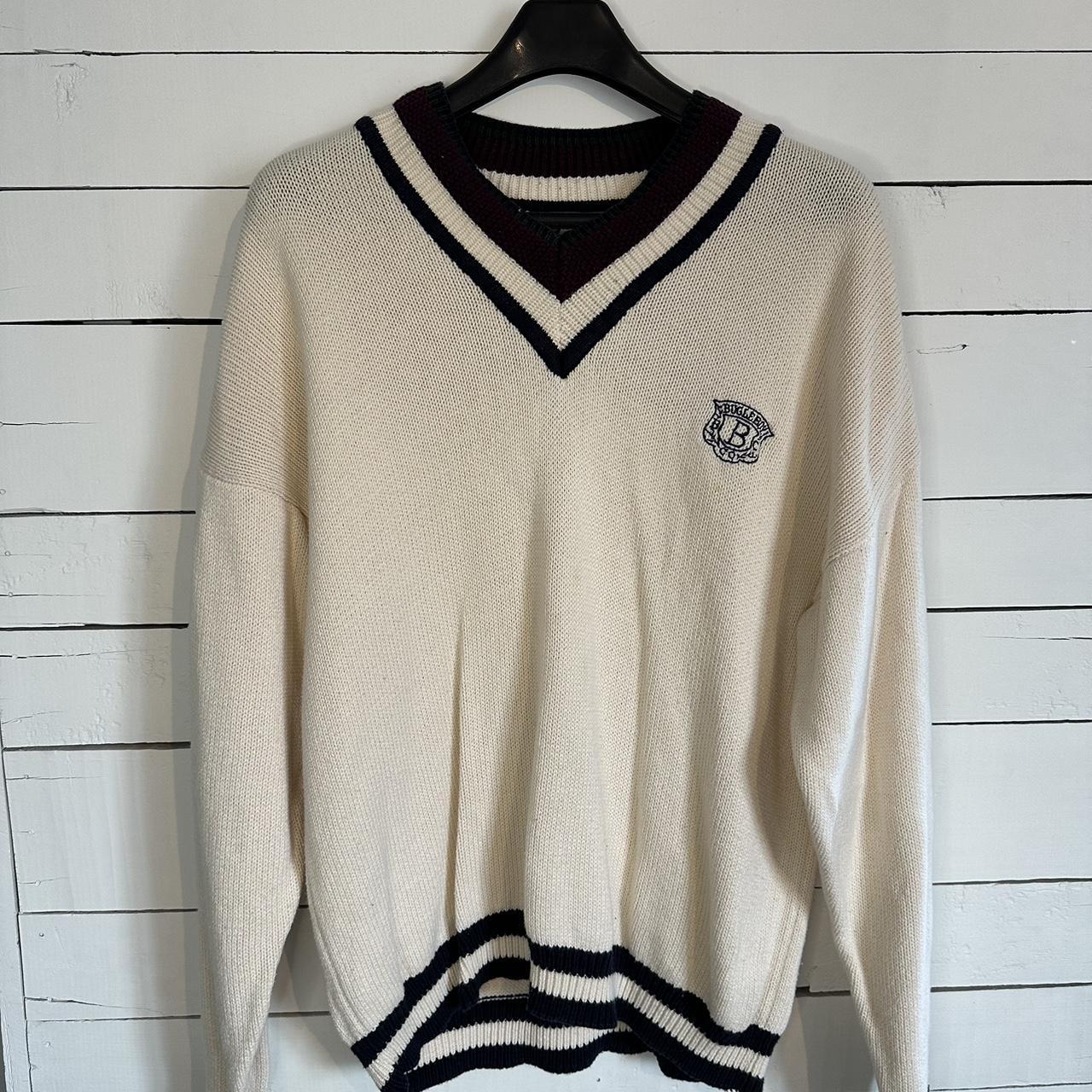 Bugle Boy Men's Cream and Navy Jumper | Depop