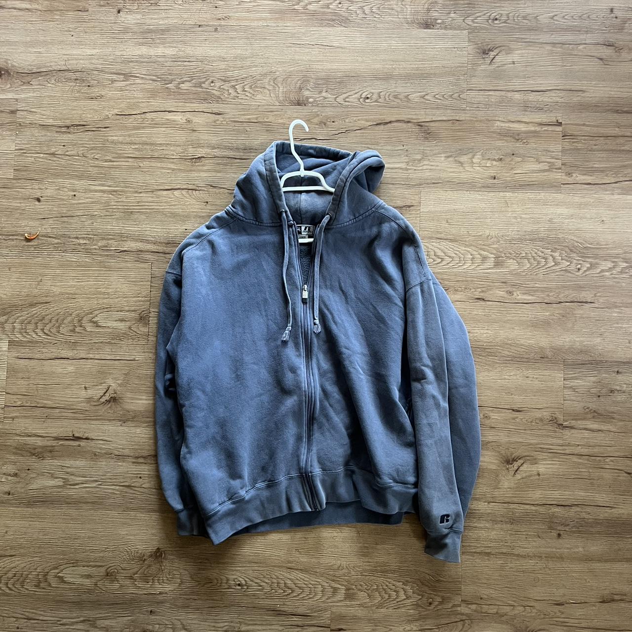 Grey Russell ZipUp Hoodie Boxy, Cropped Fit Tag... Depop