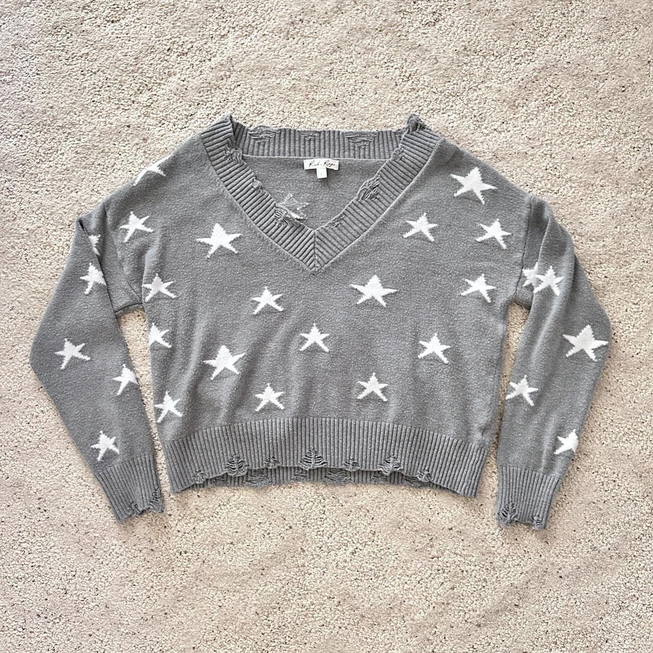 Oversize Jumper Grey And White Star Sweater Gothic Crochet Star