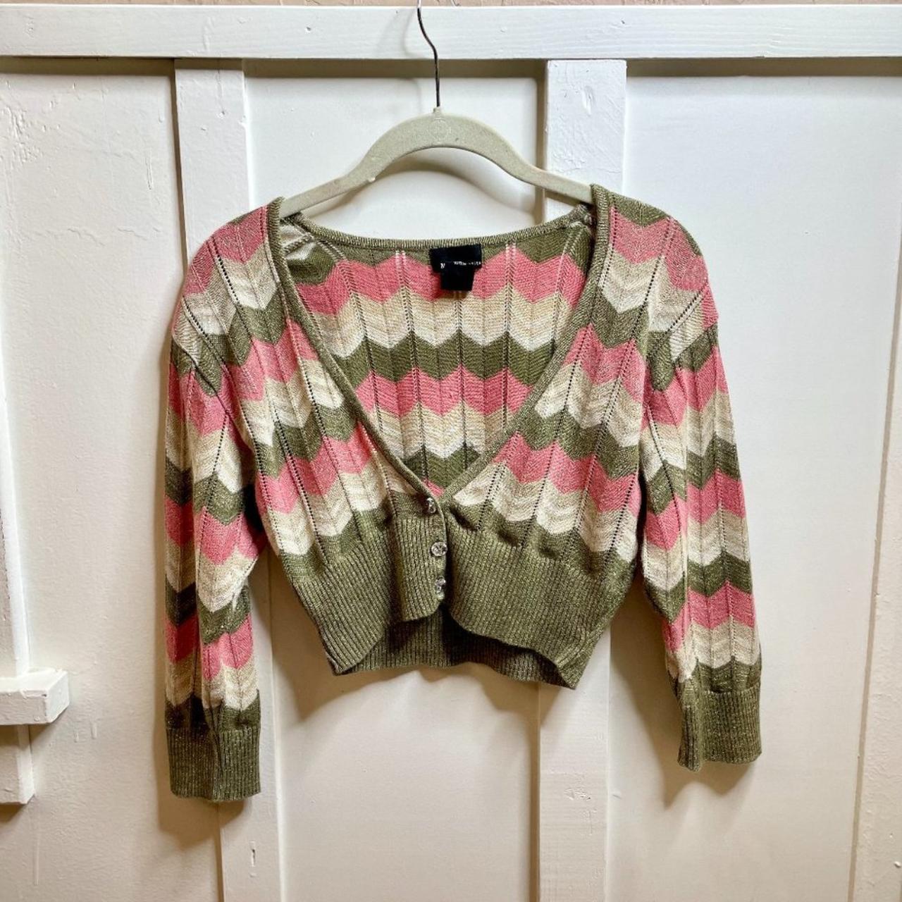 Mixit Pink & Green with Gold Cropped Cardigan with... Depop