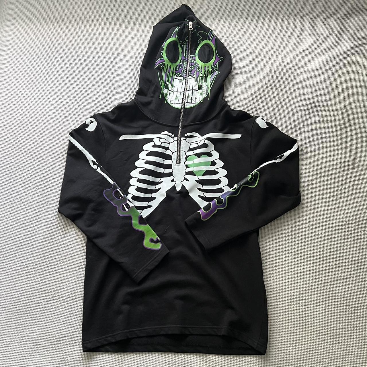 Rare Y2K Full Zip Skeleton Hoodie Tagged Size Small