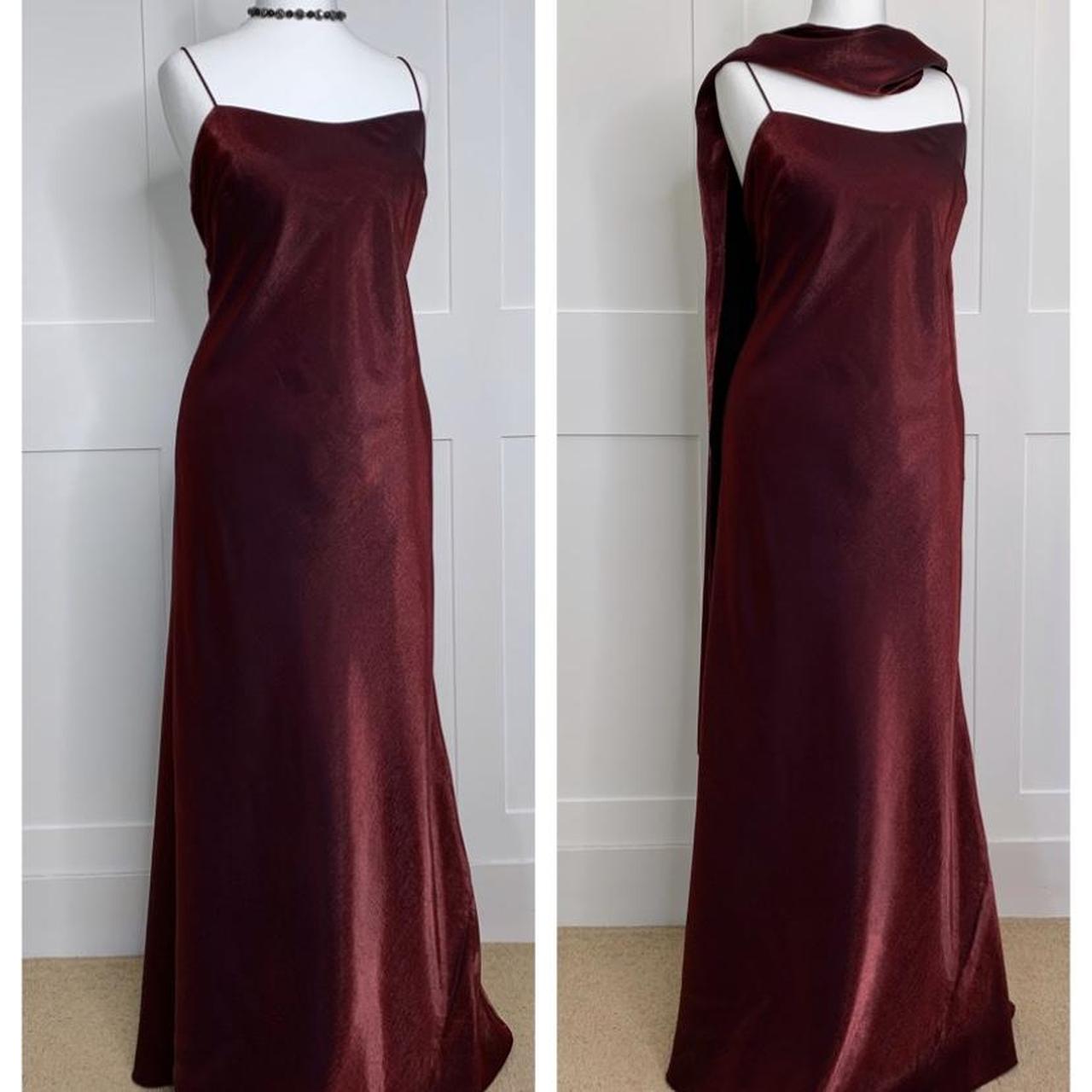 Vintage, retro 1990s burgundy, slip evening, prom,... - Depop