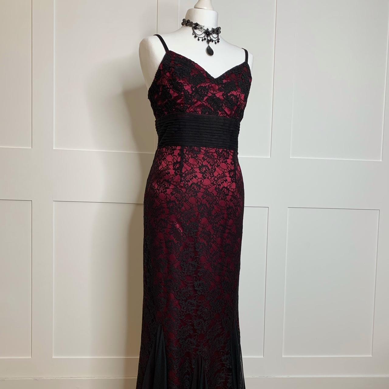 Vintage prom dress, 1990s red and black lace... - Depop