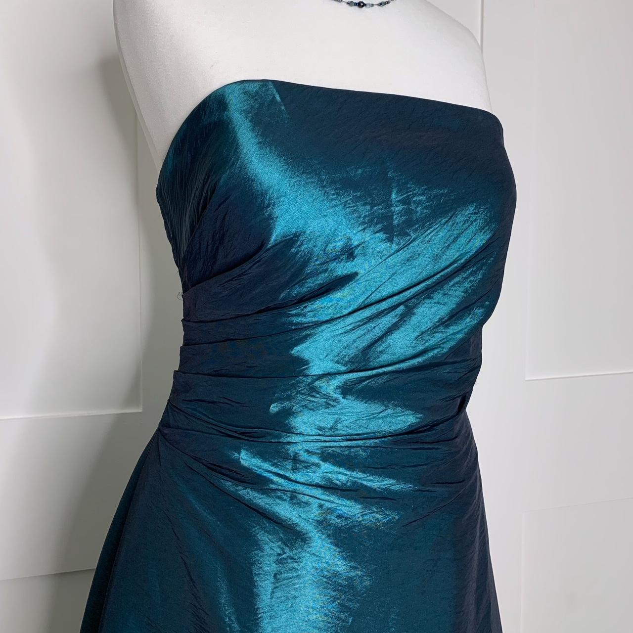 Vintage prom dress, retro Y2K iridescent blue/green... - Depop