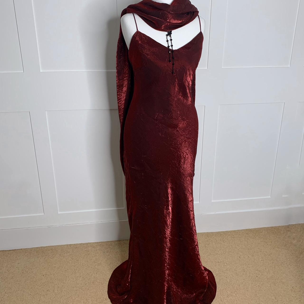 Vintage 1990s Prom Dress, Retro Burgundy, Slip... - Depop