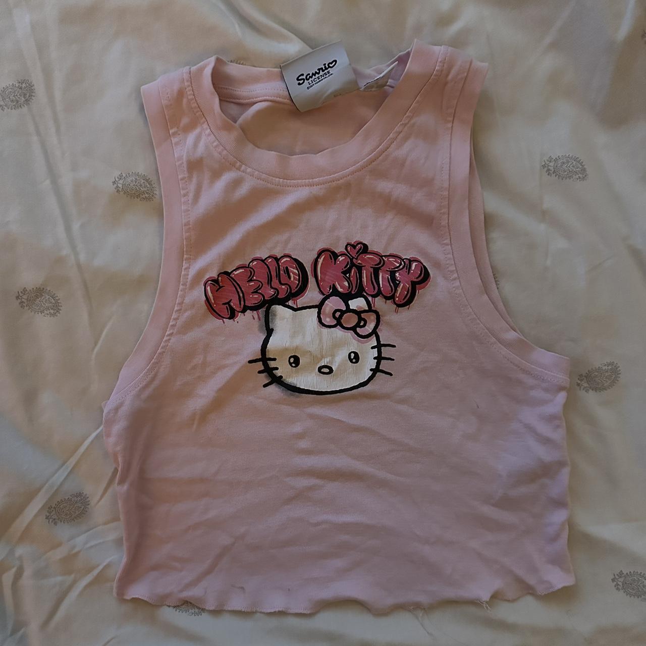 Pink hello kitty cropped tank top Size small... - Depop