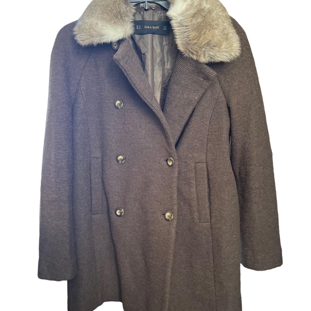 Zara women’s pea coat Zara brown coat with... Depop