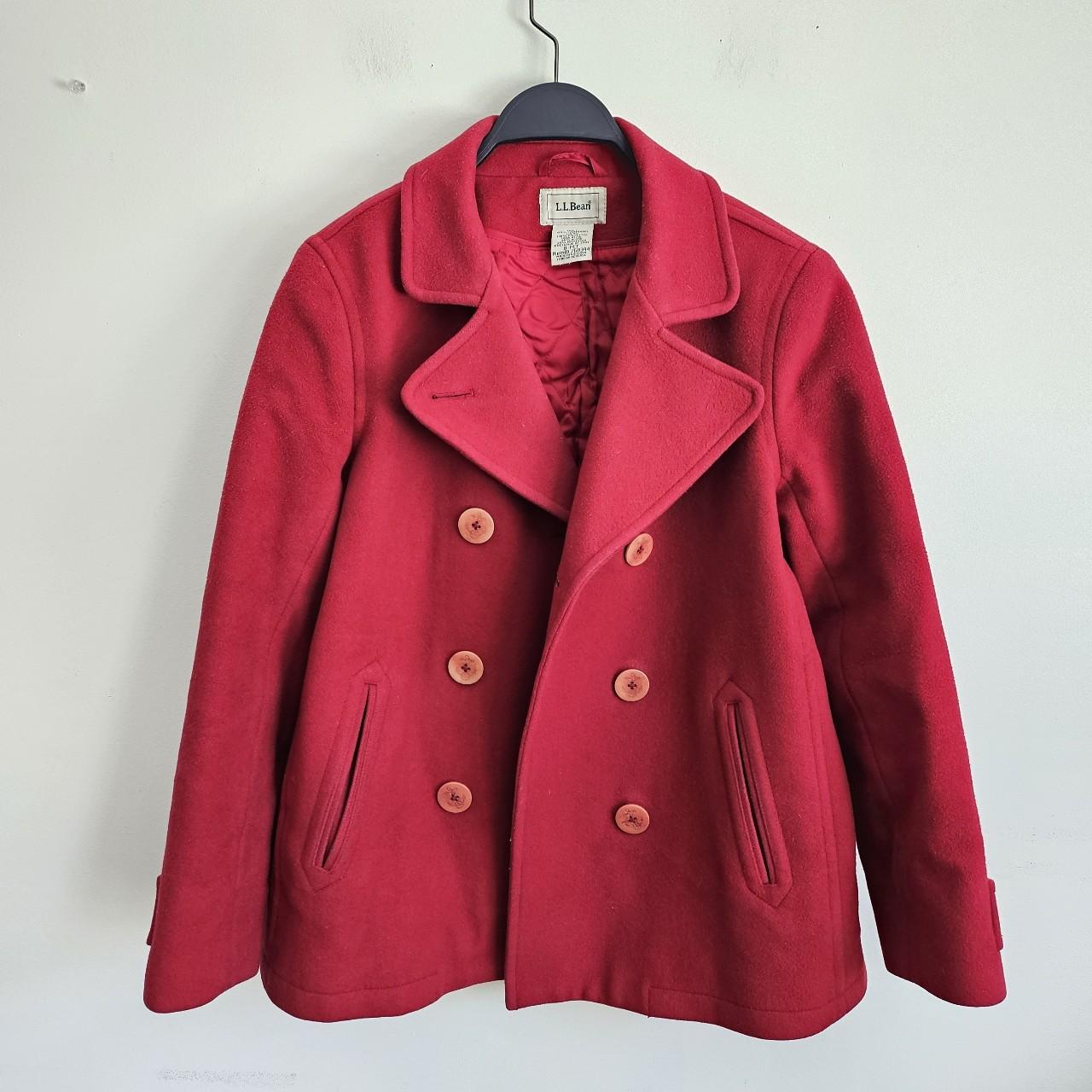 L.L.Bean 100 Lambswool Coat Womens 8 Petite. Red. Depop