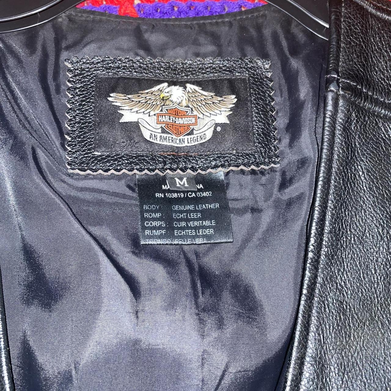 Vintage Leather Harley Davidson vest with metals... - Depop