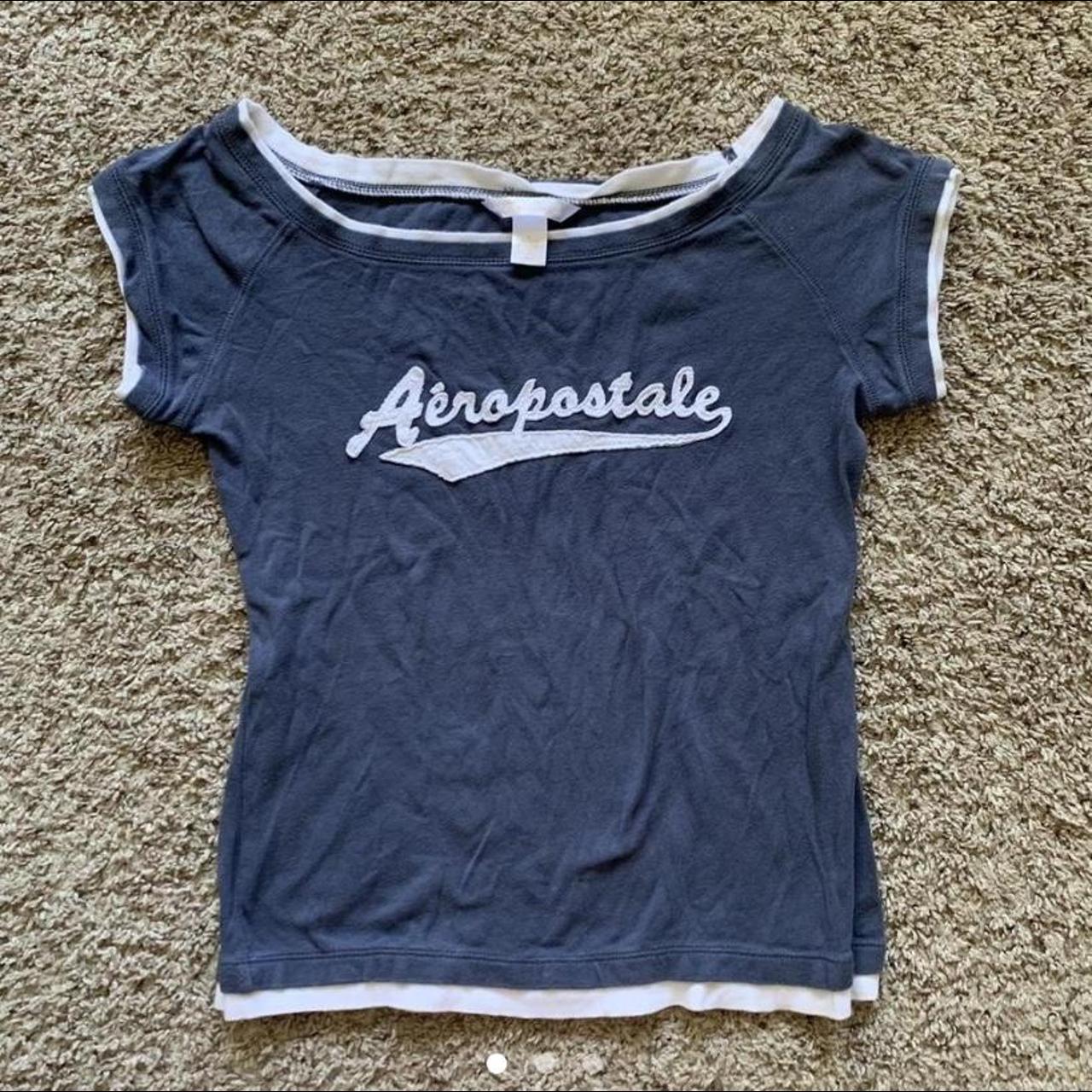 Aeropostale Women S Navy And White Crop Top Depop