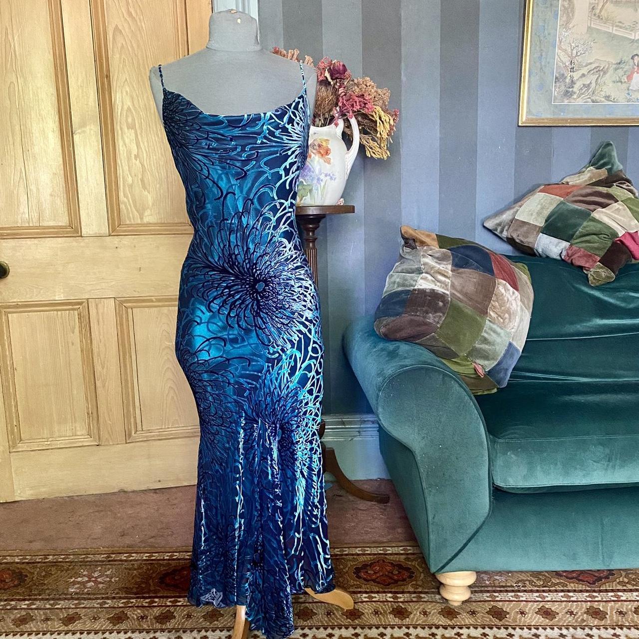 Vintage Y2K Wallis teal silk blend velvet Devore... - Depop