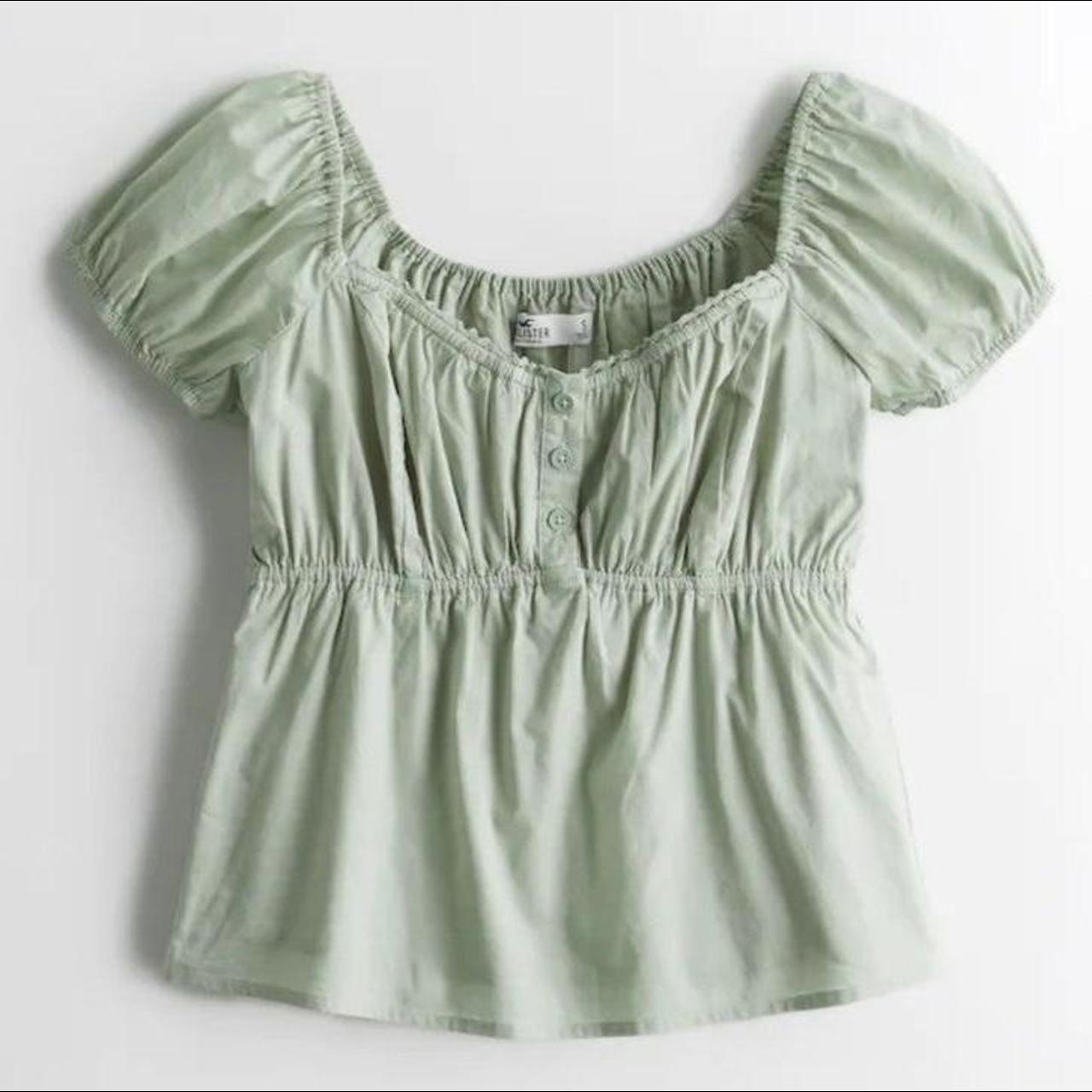 hollister sage green babydoll top, only worn twice... Depop