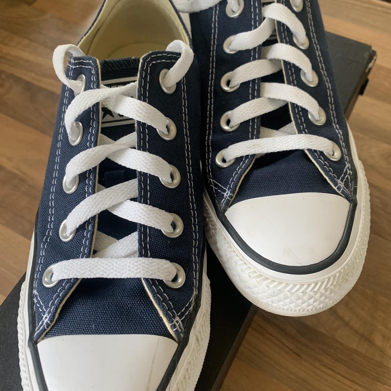 Navy canvas Converse trainer size 3 worn only once.... - Depop